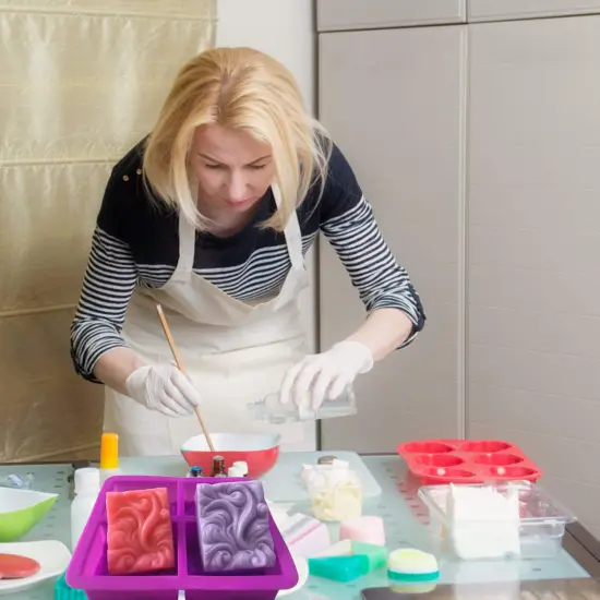 2 Pck 4-Cavity Ocean Wave Soap Mold/Silicone Sea Wave Cake Pan for Jelly Pudding Mousse Mould/DIY Handmade Nautical Cloud Swirls Pattern Soap Mold for Goat Milk Soap (3.5 Oz Cavities) {3}