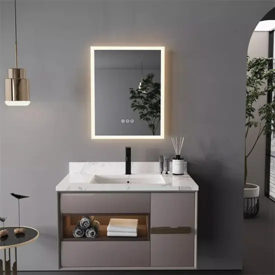 LED Illuminated Bathroom Mirror Wall Mounted Vanity Mirror Explosion-proof Smart {3}