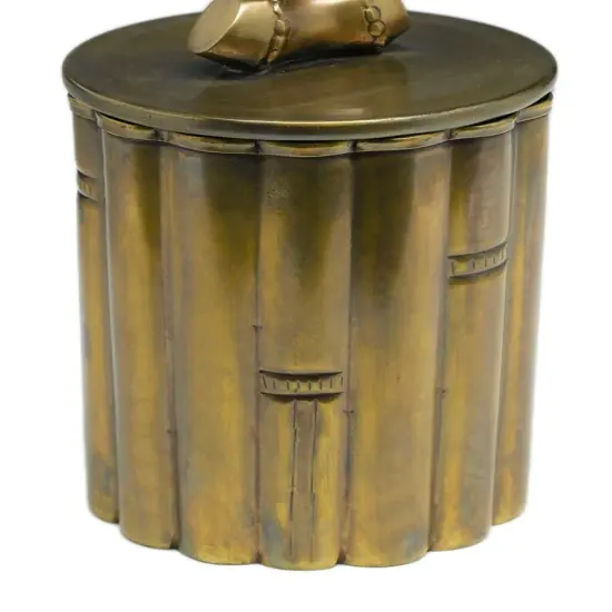 7 Inch Tall Brass Bamboo Design Box With Lid Brown {3}