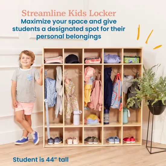 Streamline 5-Section Coat Locker with Scoop Front Storage Bins, Natural, Classroom Furniture Contemporary {4}