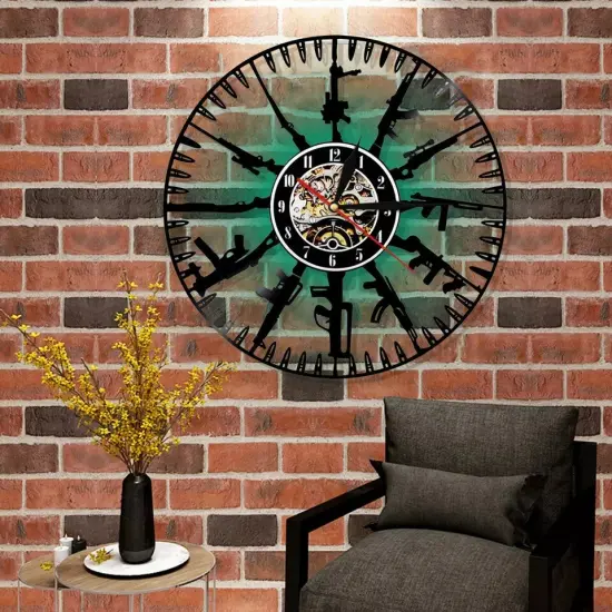 12inch Vinyl Record Clock 7-Color LED Light Bullets Guns Luminous Wall Clock {2}