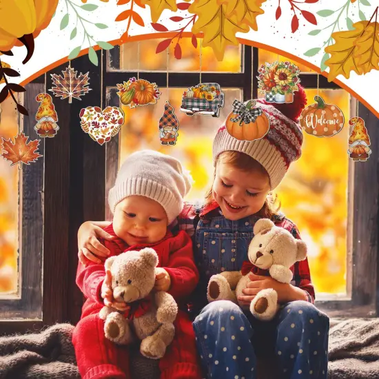 36 Pieces Fall Tree Decorations Thanksgiving Gnomes Ornaments for Tree Wooden Hanging Ornaments Pumpkins Leaves Flowers Cutouts Autumn Decorations for Holiday Party Supply(Cute Style) {3}