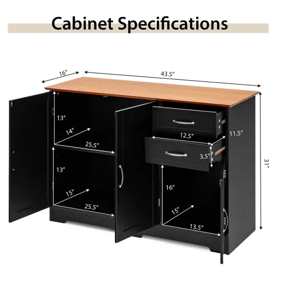 Costway Buffet Sideboard Kitchen Cupboard Storage Cabinet with2 Drawers & 3 Doors {3}