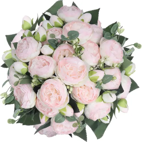 4 Packs of Artificial Peonies - 20 Silk Peony Heads with Stems for Home, Wedding, Mother's Day Light pink {1}