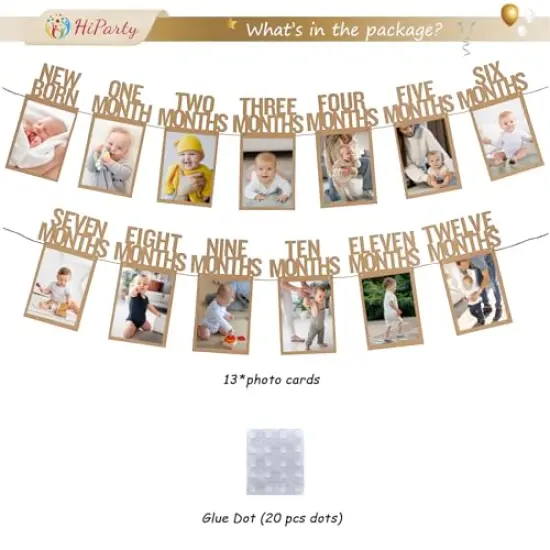 1st Birthday Baby Photo Banner for Newborn to 12 Months, First Birthday Decorations for Boys or Girls, First Birthday Photo Banner Pre-Strung with Frame,Monthly Milestones Birthday Party Kit {2}