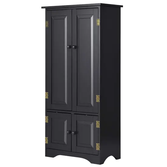 Costway Accent Storage Cabinet Adjustable Shelves Antique 2 Door Floor Cabinet Black {1}