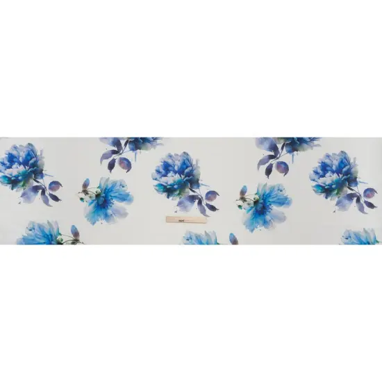1 Yard Medium Weight Linen Fabric Wisteria Blue White Wild Roses Floral 58 inch Width {4}