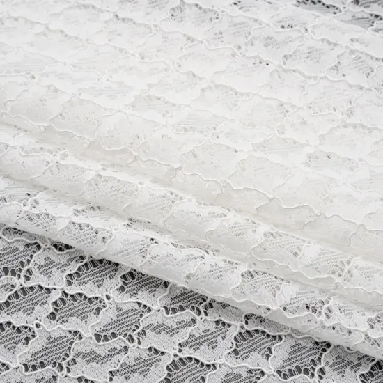 1 Yard Ivory Corded Lace Fabric Diamond Lattice Finished Eyelash Edges Sheer 50 Inch Width {4}