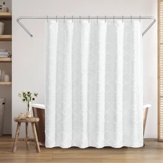 Americanflat 71x71 White Woven Shower Curtain with Tassel And Accents - Includes 12 Grommets and Hooks - 100% Polyester {7}