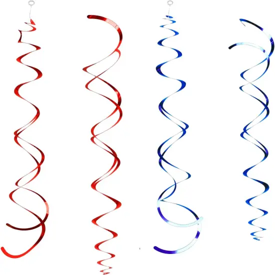 Pack of 24 Red and Blue Foil Ceiling Hanging Swirl Party Decoration {1}