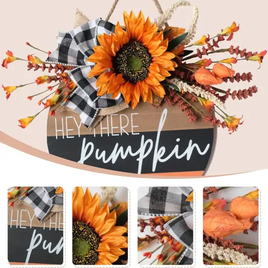 Fall Wreath Hey There Pumpkin Welcome Hanging Sign (Orange) {2}