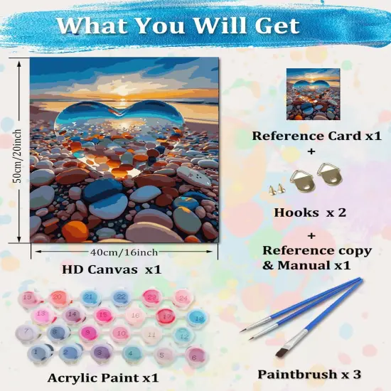 Paint by Numbers Kit for Adults Beach Sunset, Acrylic Adult Paint by Number Sunset with Crystal Heart 16x20inch for Home Wall Decor {2}