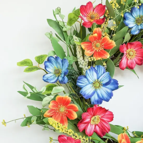 Summer 20 Inch Cosmos Daisy Flower Wreath for Front Door, Farmhouse Outdoor and Indoor Wreath, Tropical Wreath for Outside, Porch Decor {3}