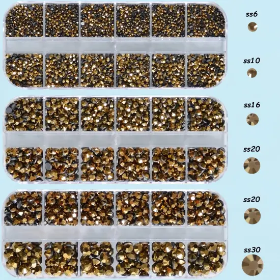 7000pcs+ Flatback Glass Hotfix Iron On Rhinestones Crystal for DIY Making with 1 Tweezer & 1 Picking Pen for Shoes, Clothes, Face Art, Bags, Manicure (Mine Gold, 5-Sizes) {6}