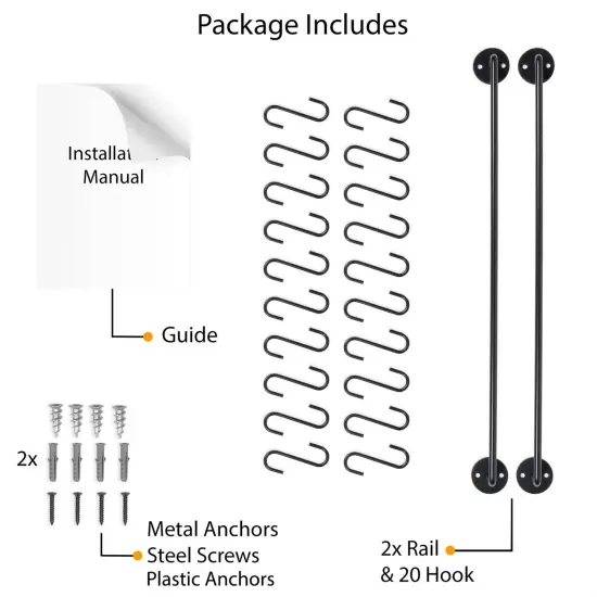 Set of 2 Black Metal Wall Mounted Pot Racks with 20 Hooks {5}