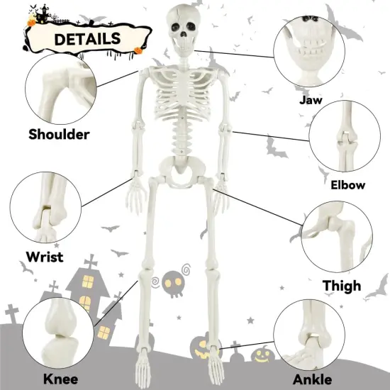 36'' Halloween Skeleton Decorations, 3ft Full Body Posable Skeleton {2}