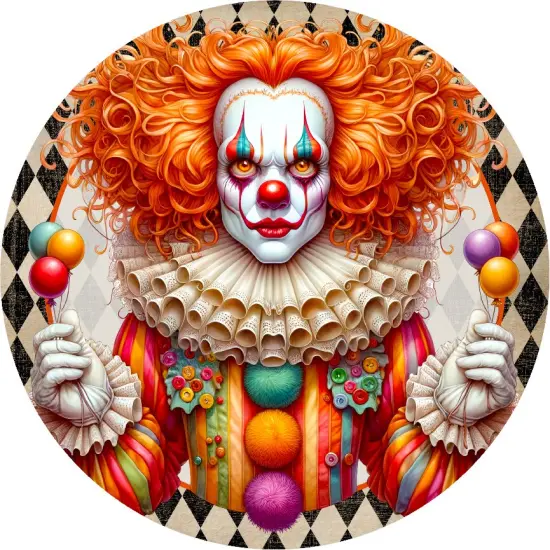 Colorful Halloween Clown Round Sign {2}