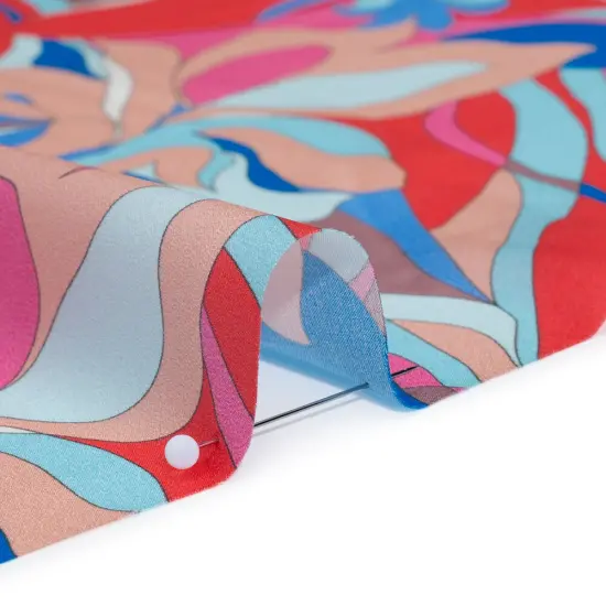 1 Yard Italian Silk Charmeuse 53" Wide Peach, Cobalt Blue and Red Floral Print for Skirts, Pants & Evening Wear {2}