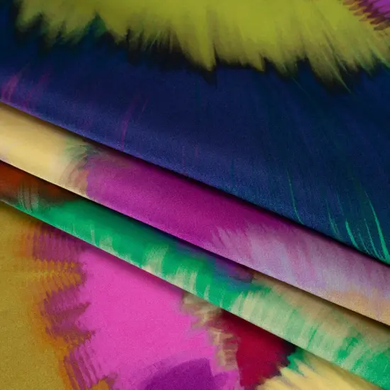 1 Yard Fuchsia Ochre & Blue Painted Bursts Silk Charmeuse Print, 53 Inches Width {4}