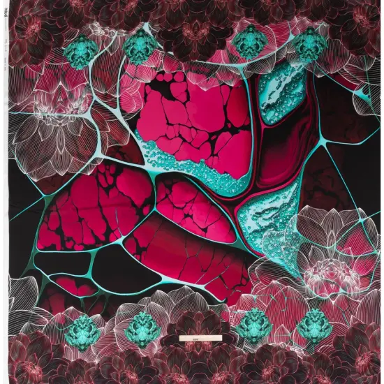 1 Panel Silk Charmeuse Linework Floral Italian Made Orange, Green & Black 53 Inches Width {3}