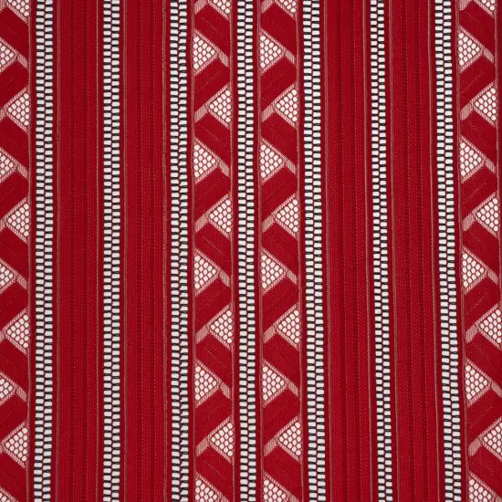 1 Yard Red and Black Corded Lace Fabric Geometric Stripes Sheer Design 52 inch Width {1}