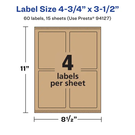 Avery Kraft Brown Rectangle Labels with Sure Feed, 4.75" x 3.5" {5}