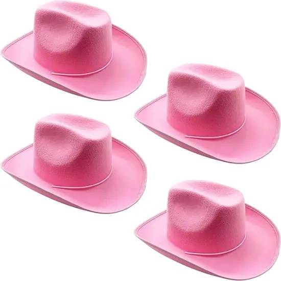 4E&rsquo;s Novelty 4 Pack Pink Cowgirl Hat - Felt Cowboy Hats w/ Chin Strap - Western Theme Party, Kids Size {2}