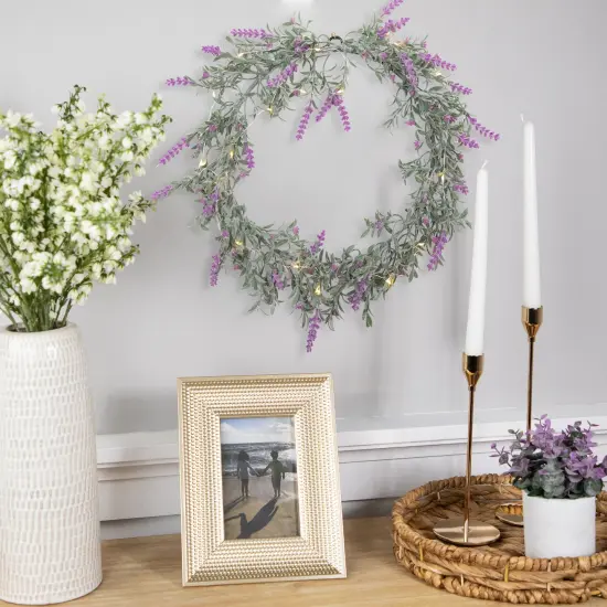 Northlight Pre-Lit Battery Operated Pink Lavender Spring Wreath- 16" - White LED Lights Green {4}
