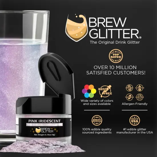 Brew Glitter - Pink Iridescent Edible Drink Glitter (4g, x1 Flip-Cap Jar) for Beer, Cocktails and Beverages {2}