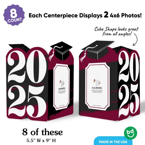 Big Dot of Happiness Maroon 2025 Graduation Photo Holder Centerpieces, 4x6 Picture Display Box, Table Decoration Centerpiece for Burgundy Grad Party Decor, 8 Count {5}