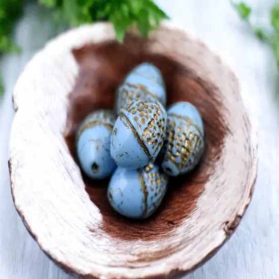 *8* 10x12mm Bronze Washed Opaque Pacific BlueAcorn Oval Beads {2}