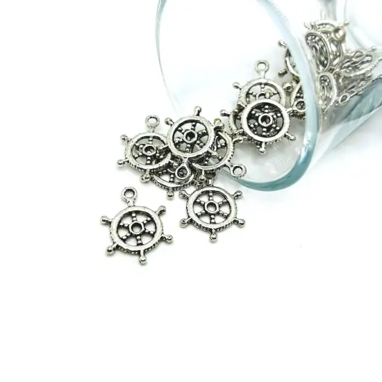 1, 4, 20 or 50 Pieces: Silver Nautical Ship Wheel Helm Charms {1}