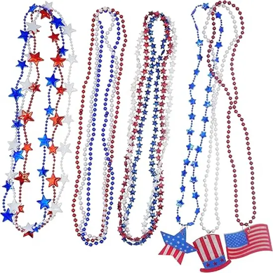 4E's Novelty Patriotic Beads &ndash; 72 Pack Red White Blue Beaded Necklaces, 4th of July Party Favors {5}
