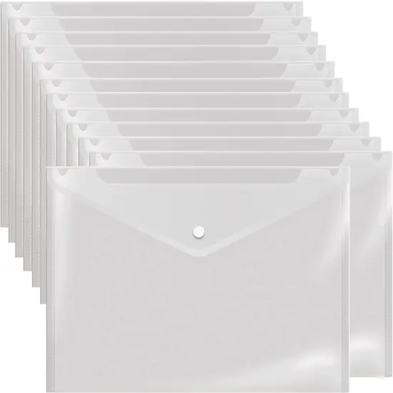 Poly Envelope 12 Pcs Document Envelopes with Snap Button Quality Clear Document Folder for A4 Size (&lrm;Clear) {1}