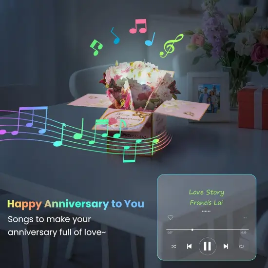 3D Pop Up Cards with Music, Romantic LED Light 3D Flower Gift Box, Handmade Foldable Greeting Cards Box with Envelope for Anniversary,Festivals & Special Occasions {4}