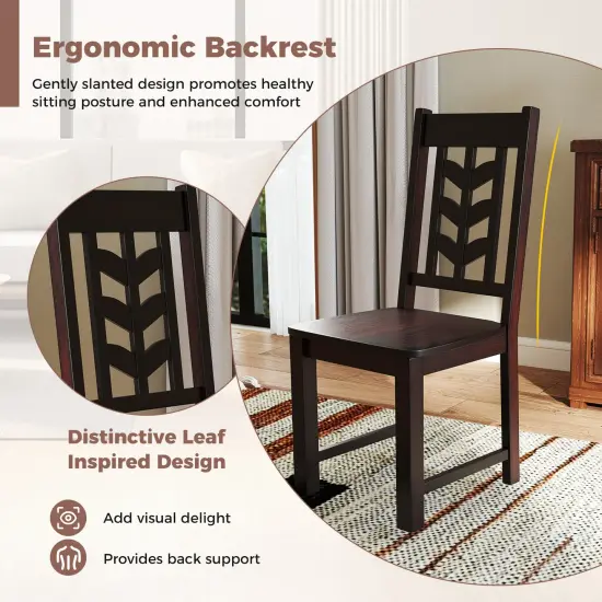 Kitchen Dining Chair Set of 2 with Rubber Wood Frame and Ergonomic Leaf Design Rustic Brown {5}