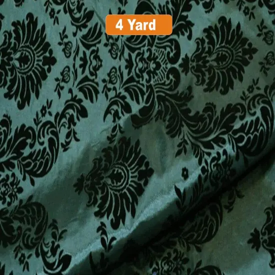 60" Wide Damask Flocking Taffeta Fabricfor Curtains Apparel and Decor Hunter Green Damask {1}