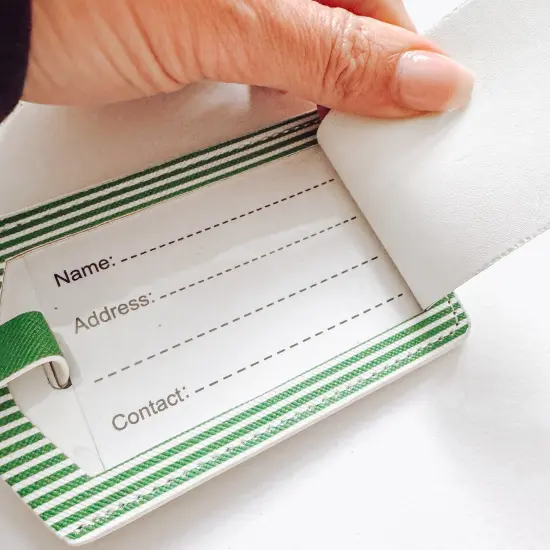 Green Stripe Luggage Tag Set &ndash; 2-Pack Durable Vegan Leather ID Tags for Stylish & Secure Travel Organization {5}