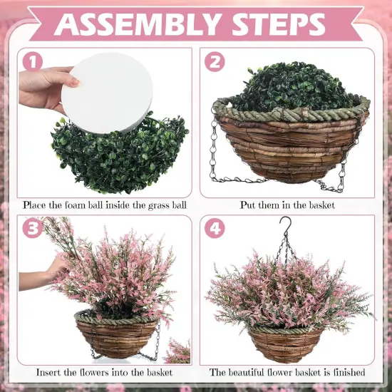 2 Sets Artificial Lavender with Hanging Basket &ndash; Faux Flowers for Porch & Garden Decor {4}