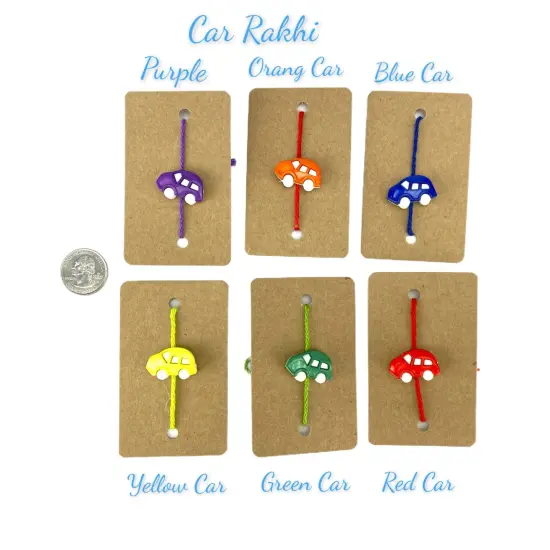 Set Of 2 Cute Cartoon Rakhi Featuring Adorable Car Designs Thread Perfect Rakhi for Brother Raksha Bandhan Bracelets for Bhai Bhaiya {4}
