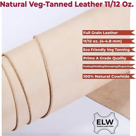 Import Tooling Craft Leather Thick Heavy Weight 11/12 oz | Pre-Cut 16"x18" | Vegetable Tanned | Full Grain | Crafts, Tooling, Hobby Workshop, Repair {2}