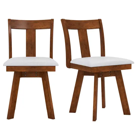 Walnut White Rubber Wood Swivel Dining Chairs Set of 2 with Fabric and 360 Rotation {1}