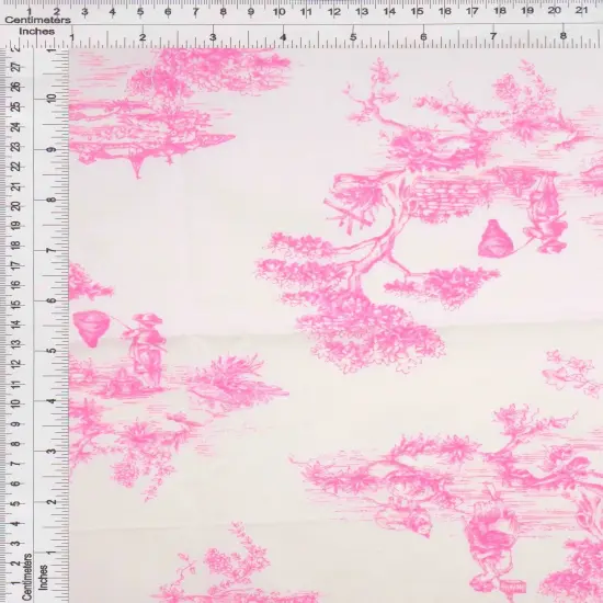 1 Yard Stretch Poplin Toile Print Fabric, 57/58&Prime; Wide Cotton Spandex Blend PINK {3}