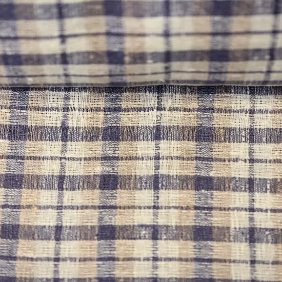 1 Yard Dusk Pure Linen Rustic Plaid 3-Tone Mesh Fabric Midweight 60 Inch Width Plaid and Dusk {6}