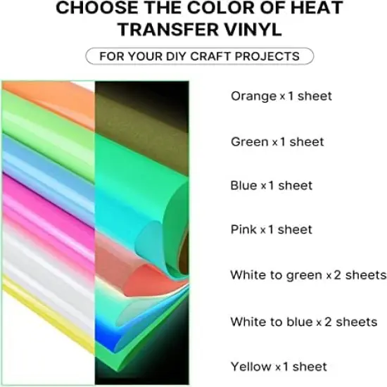 Heat Transfer Vinyl Glow in Dark Iron on Vinyl 9 Pack 12"x 10" {2}