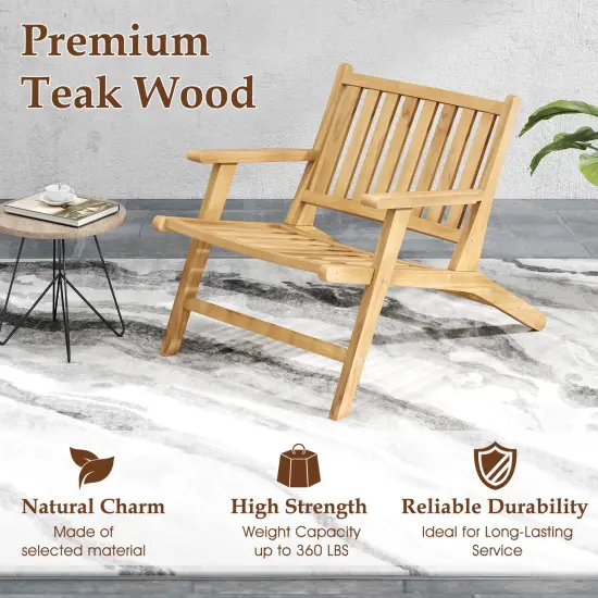 Teak Wood Outdoor Reclining Chair with Comfortable Backrest and Armrests {2}