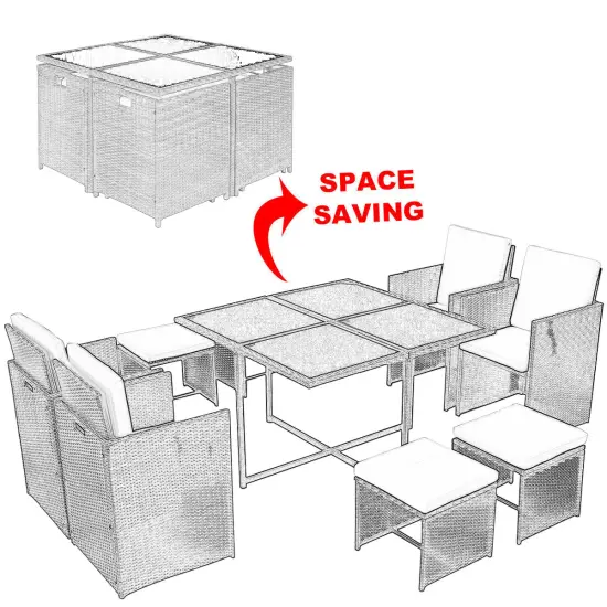 9-Piece Brown PE Rattan Dining Set with Cushions & Tempered Glass Table {3}