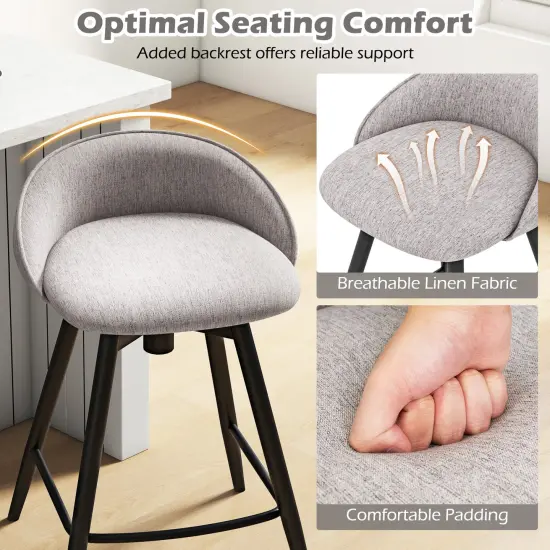 Set of 2 Upholstered Bar Stools with Footrest and Backrest for Kitchen Island Grey {5}