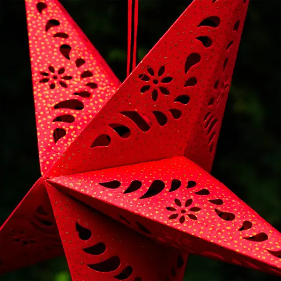 In the Breeze 9176 &mdash; Red Paper Star Lantern &mdash; Hanging Party and Home D&eacute;cor with Painted Gold Accents &mdash; Handmade, Dyed Paper {2}