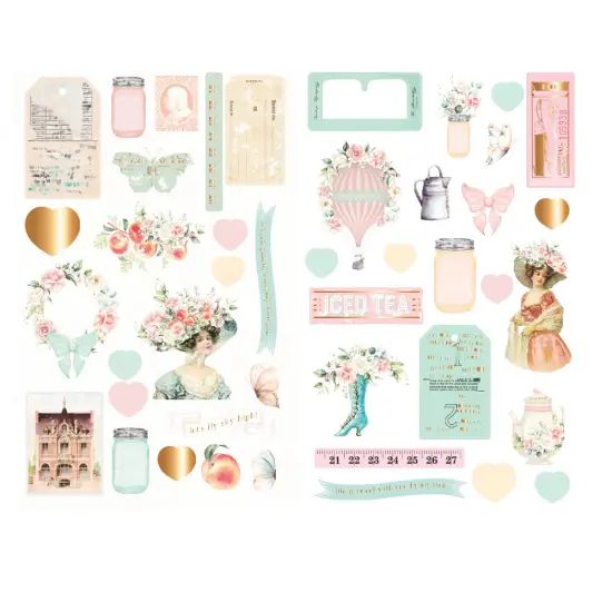 Peach Tea Collection Chipboard Stickers - 44 pcs w foil details {1}